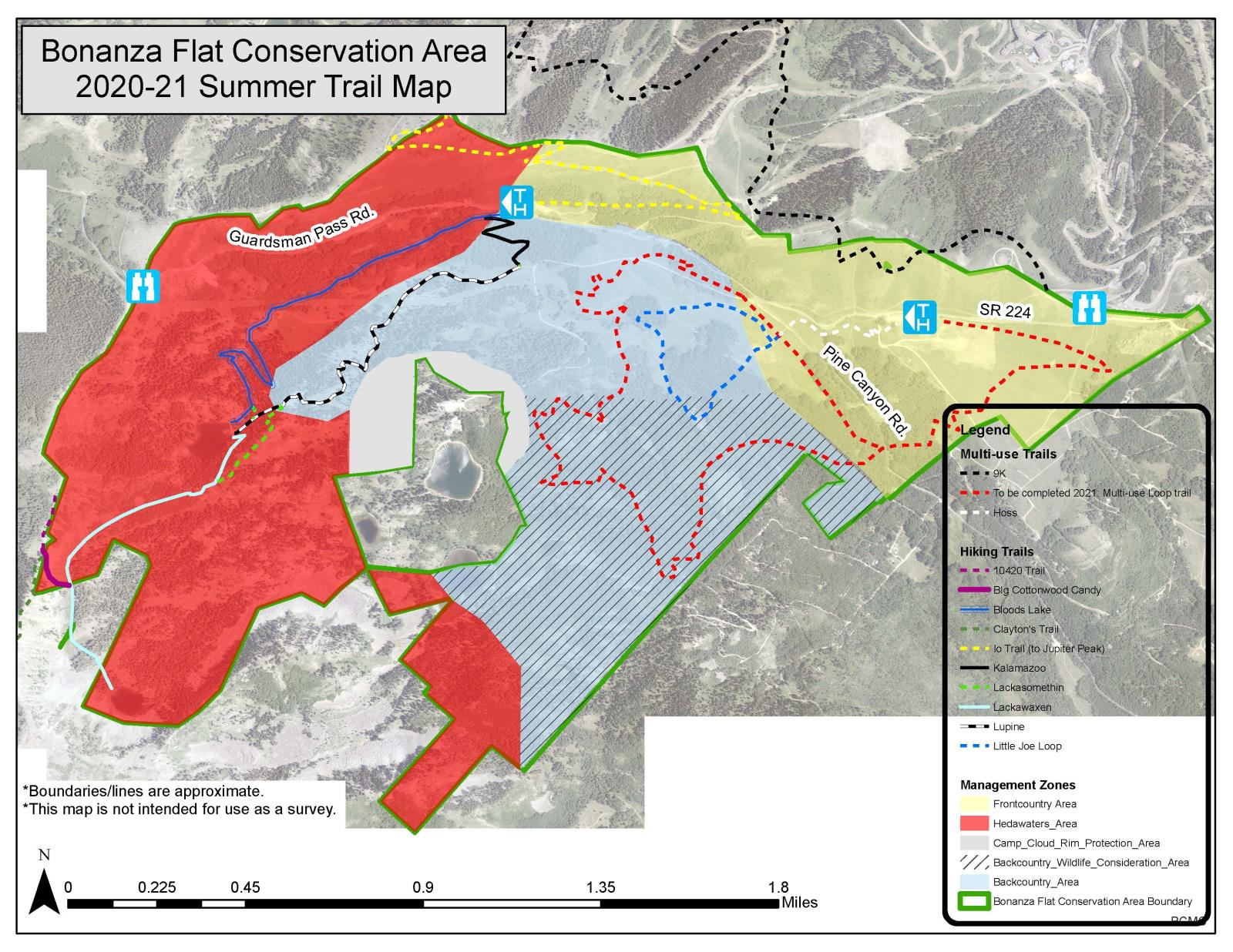 Bonanza Flat Conservation Area: Summer Trail Map 2020-21