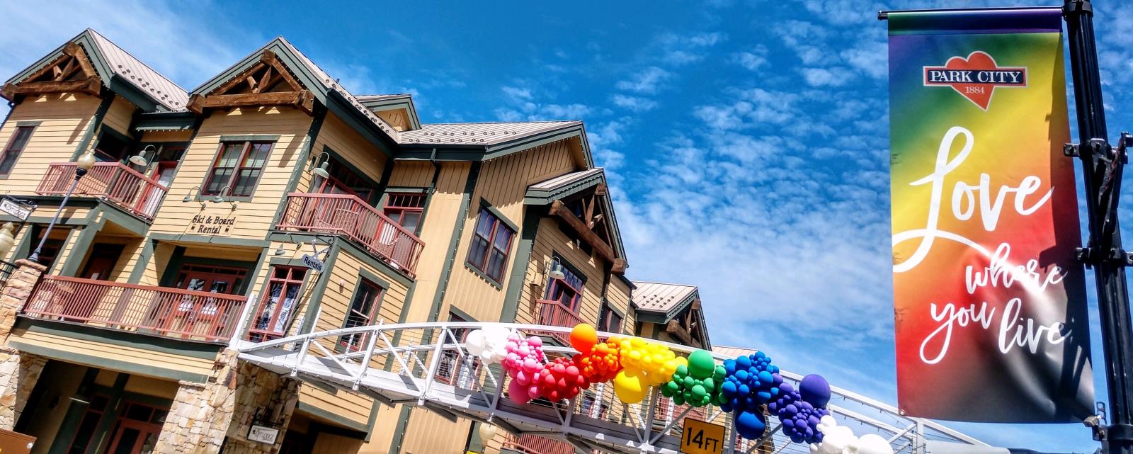 Rainbow Flag and Balloons on Main Street