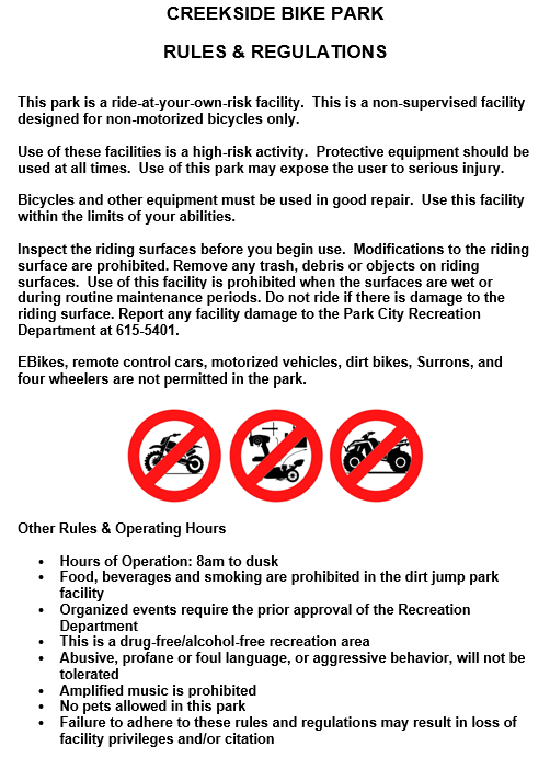 Posted Bike Park Rules